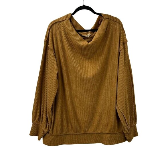 We The Free Sweaters - We The Free Women's Size Medium Rayon Blend Ribbed Mustard Cowl Neck Sweater